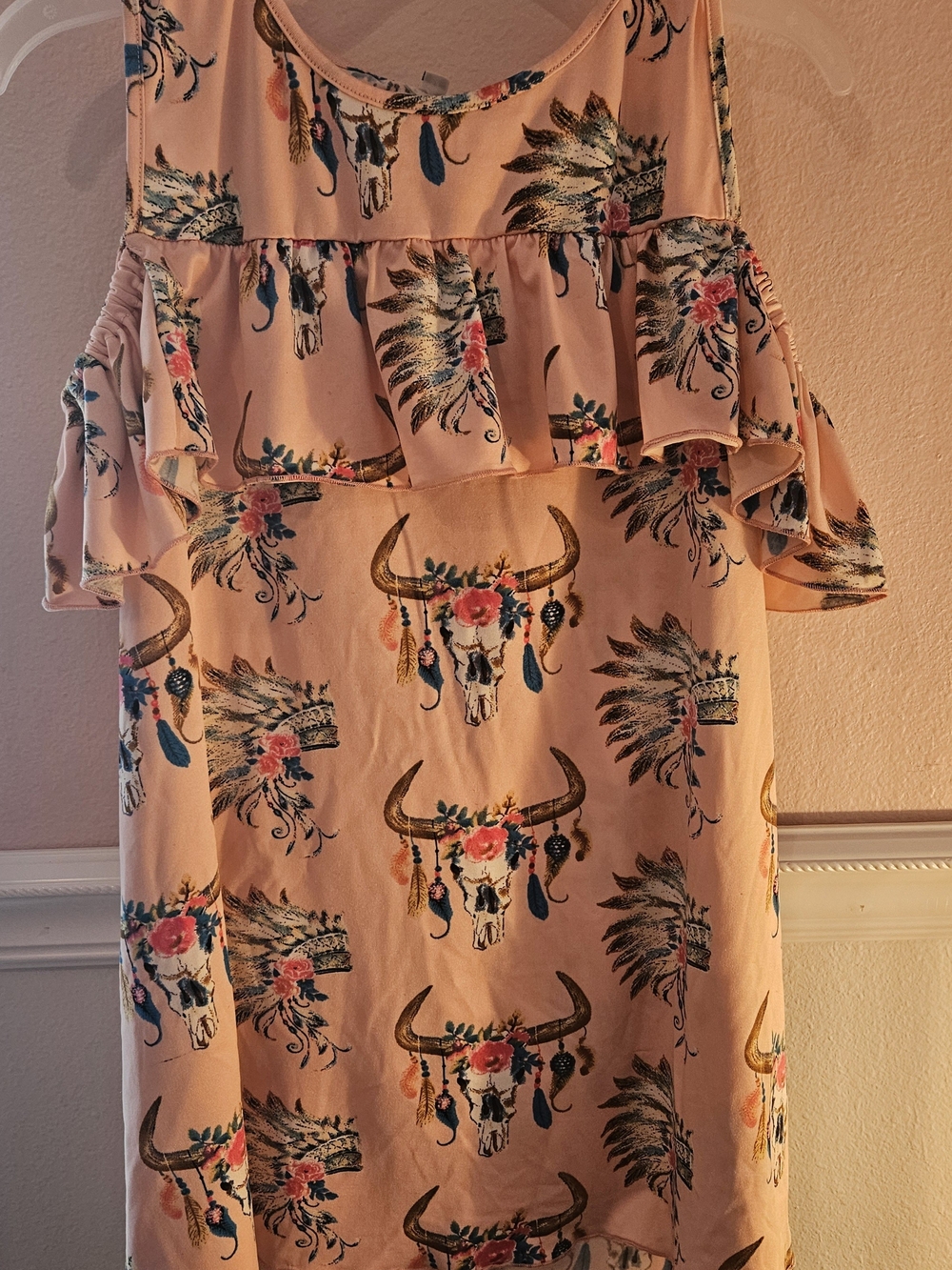 Women's Pink Floral Western Cow Skull Ruffled Skirt